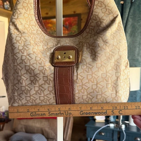 DKNY Beige and Brown Monogram Shoulder Bag - Picture 2 of 12